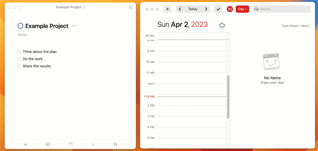 Animated GIF of dragging a task from Things into the Fantastical day view
